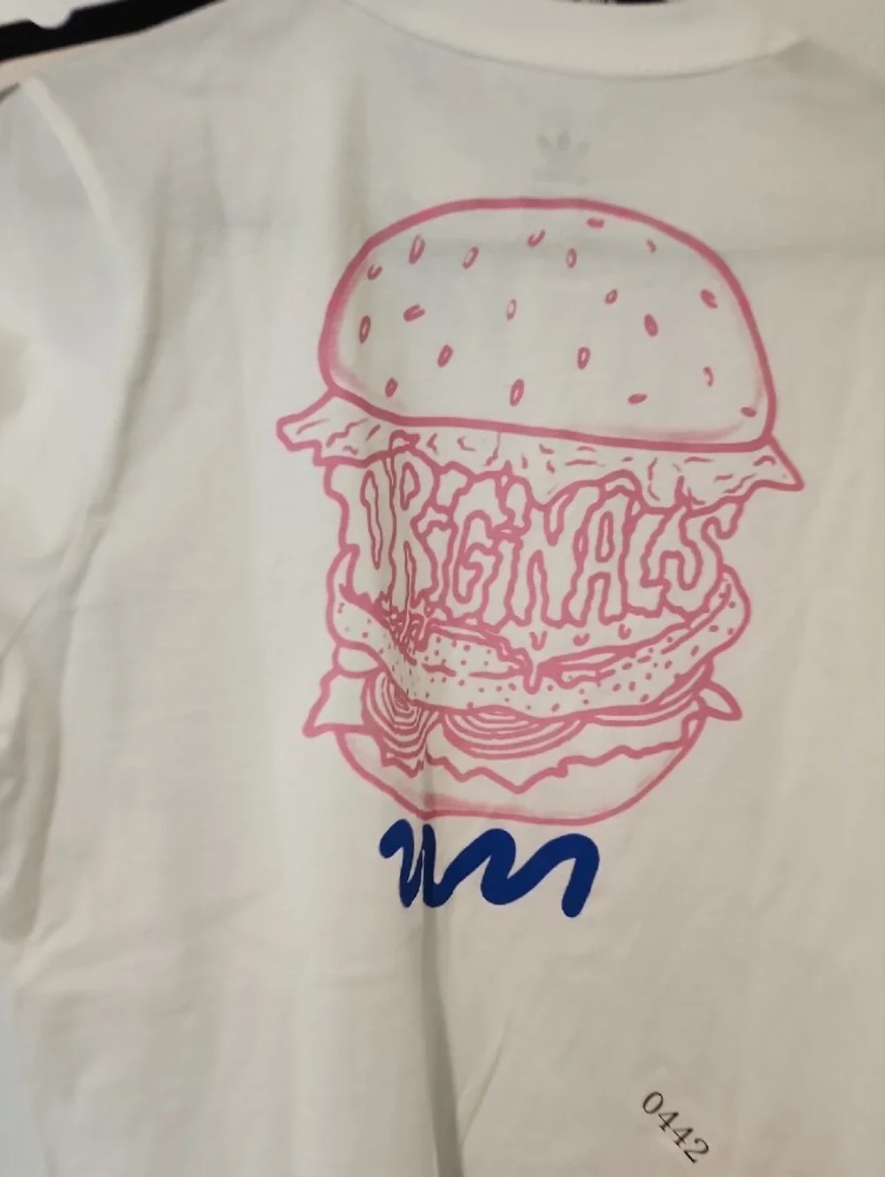 adidas White Short Sleeve Tee with Green Fries Graphic - XL